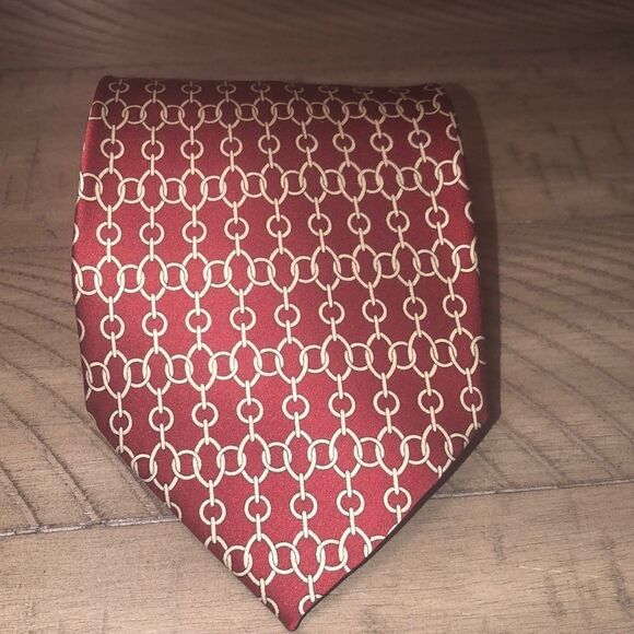 Vintage St Loren Silk Gold Chainlink Print Tie. Made in Italy 🇮🇹 WOW in Red! - Picture 6 of 10